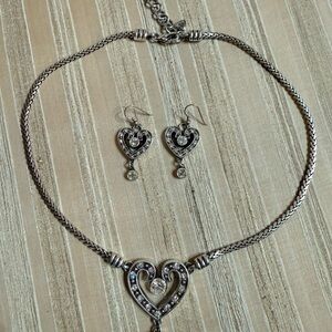Brighton Silver Heart Necklace and Earring Set